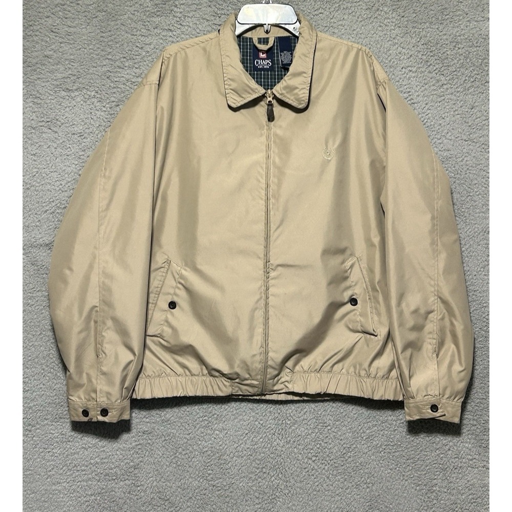 Chaps Ralph Lauren Harrington Style Jacket Mens XL VTG Beige Lined Zip Bomber